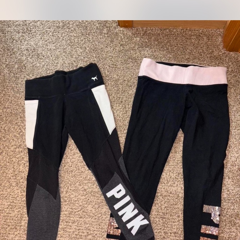 PINK Victoria's Secret Women's Leggings - Black, Gray, and Pink (2)